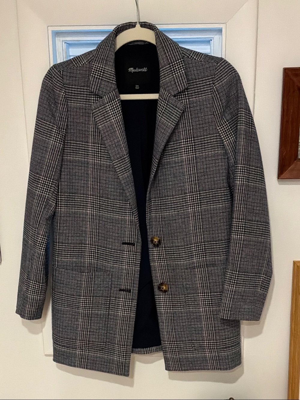 Madewell Men's Black and Gray Glen Plaid Pea Coat